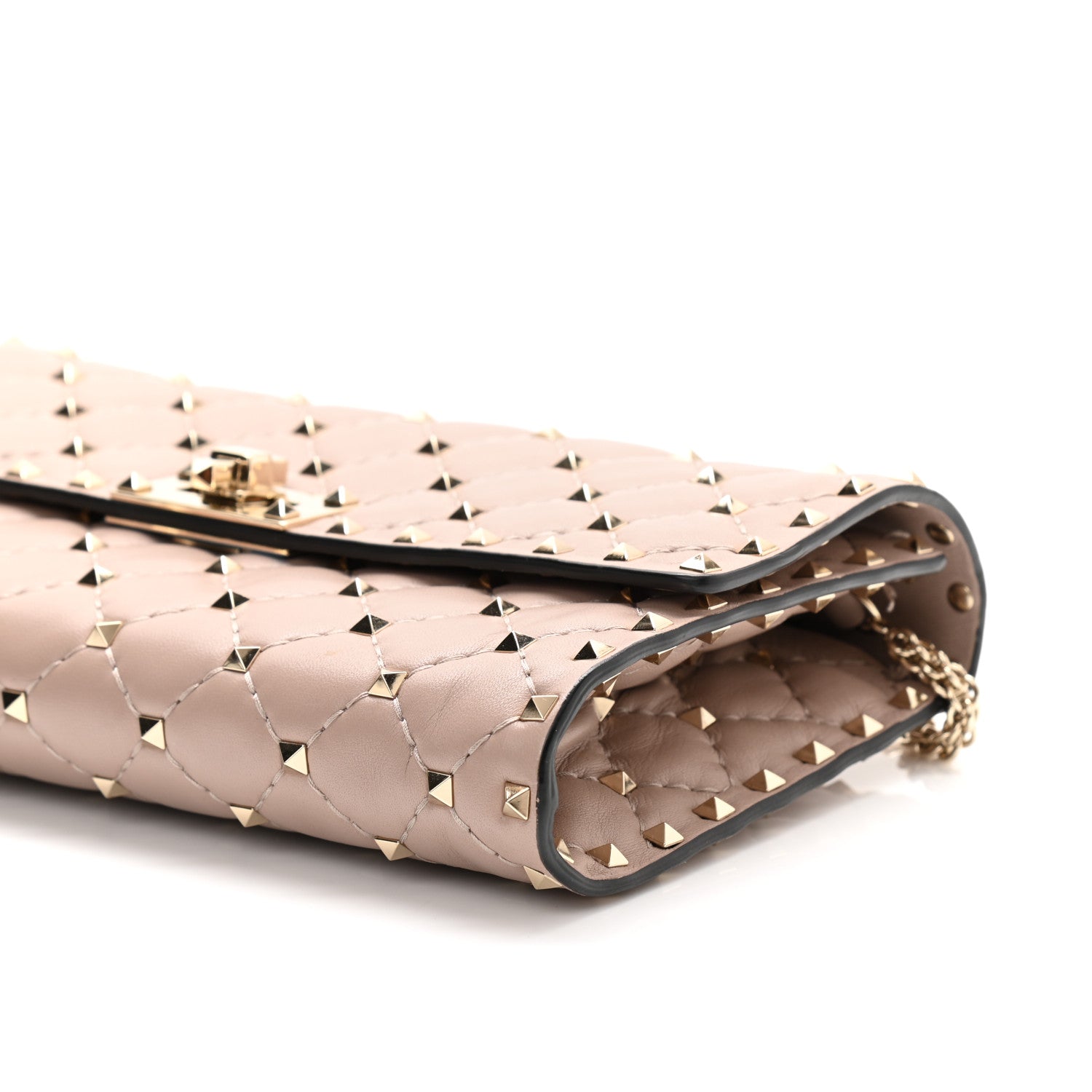 Valentino Garavani Lambskin Rockstud Spike Wallet on Chain Poudre 8 of 10