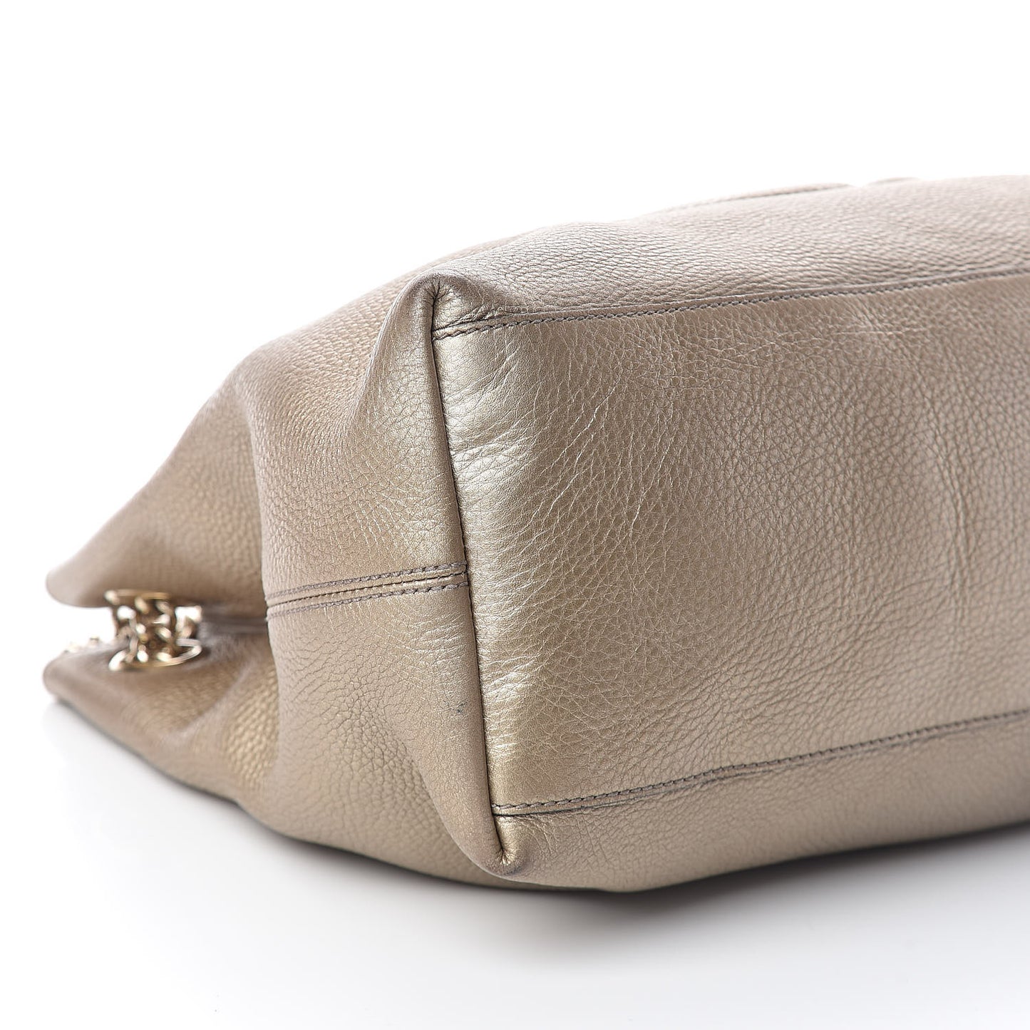 Metallic Pebbled Calfskin Medium Soho Chain Shoulder Bag Golden Beige