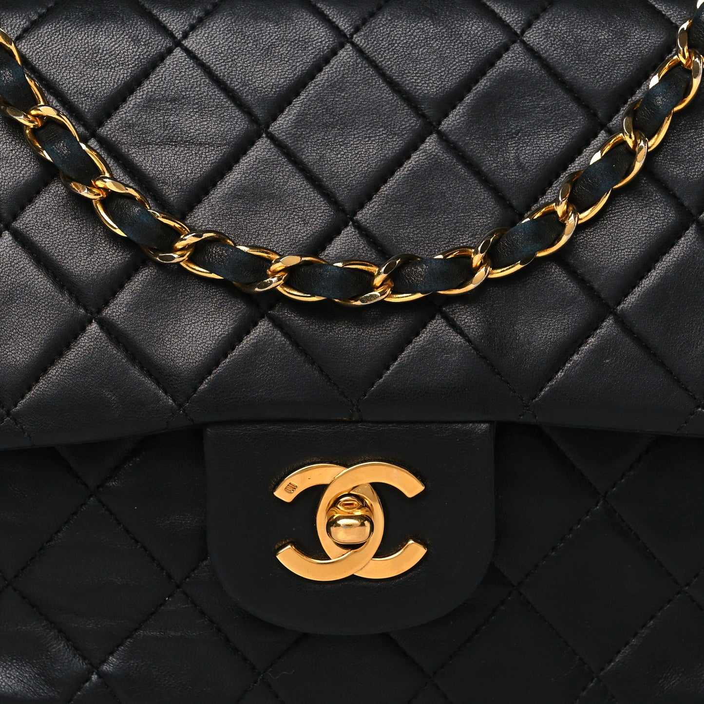 Lambskin Quilted Medium Double Flap Black