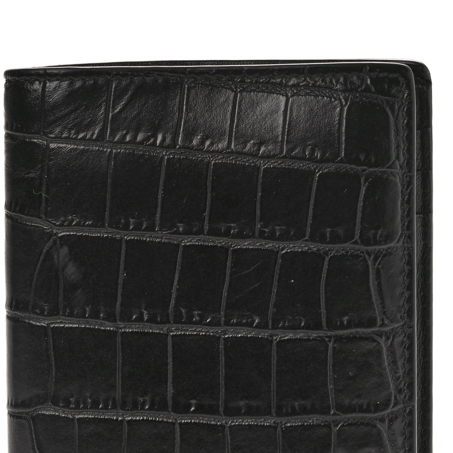 Calfskin Crocodile Embossed Tiny Monogram Credit Card Wallet Black