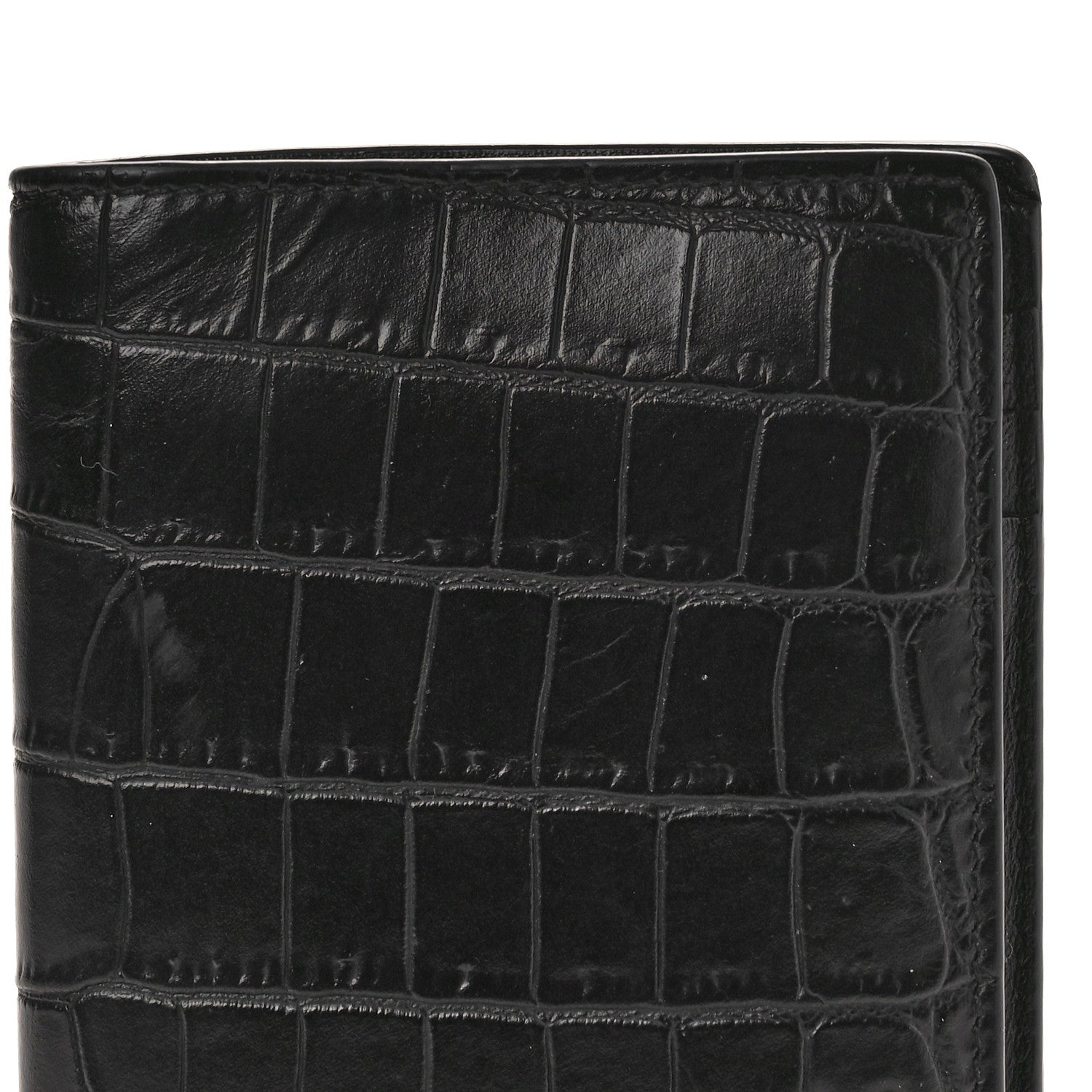 Saint Laurent Calfskin Crocodile Embossed Tiny Monogram Credit Card Wallet Black 8 of 9