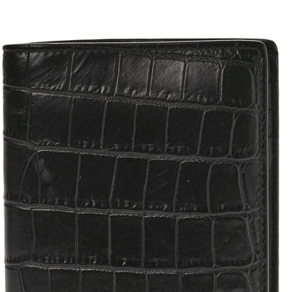 Saint Laurent Calfskin Crocodile Embossed Tiny Monogram Credit Card Wallet Black 8 of 9