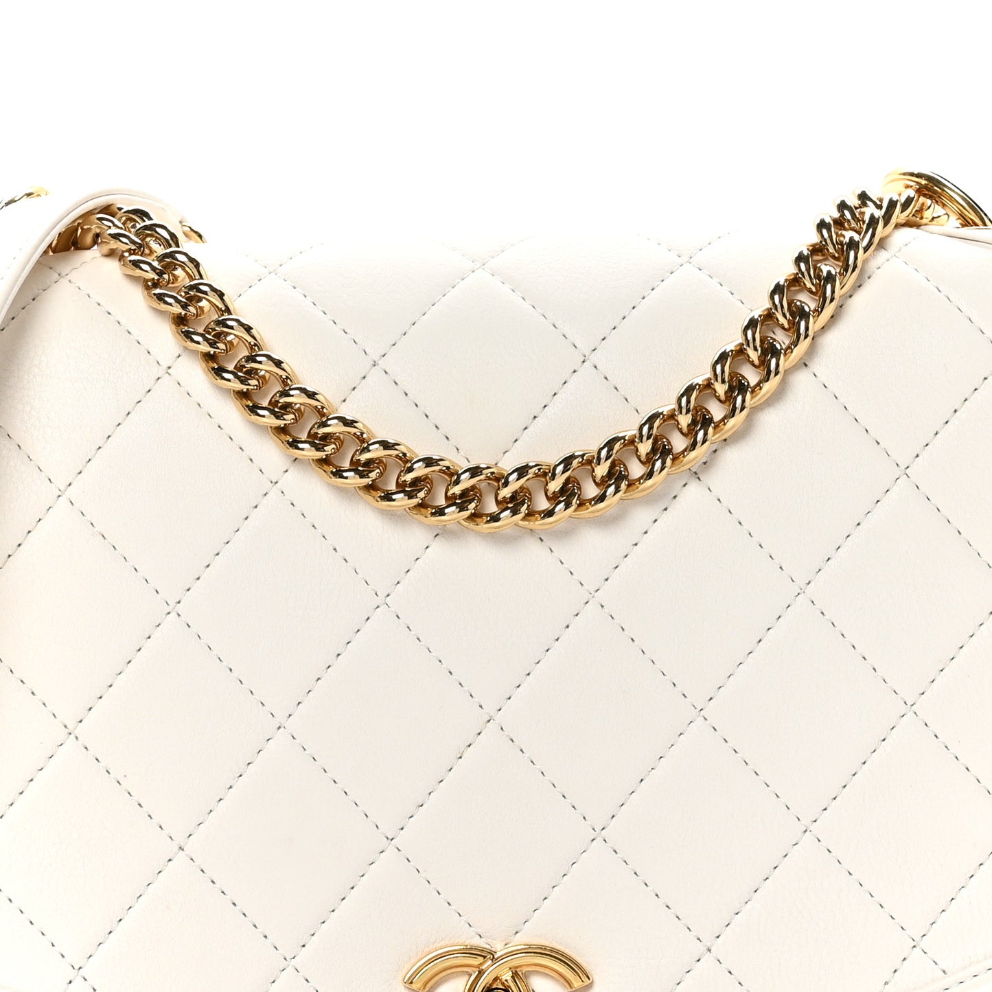 Calfskin Quilted Underline Flap White