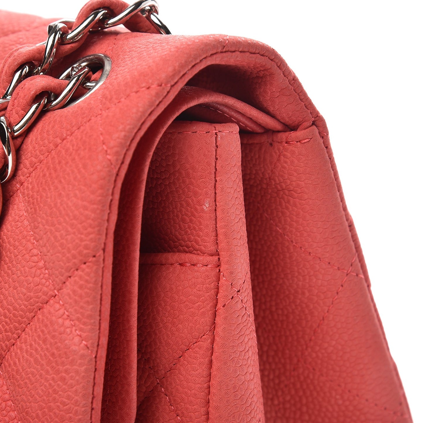 Iridescent Caviar Quilted Jumbo Double Flap Coral
