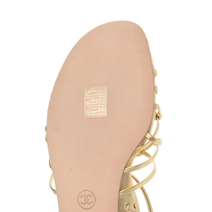 Chanel Laminated Lambskin CC Sandals 39.5 Gold 25 of 30