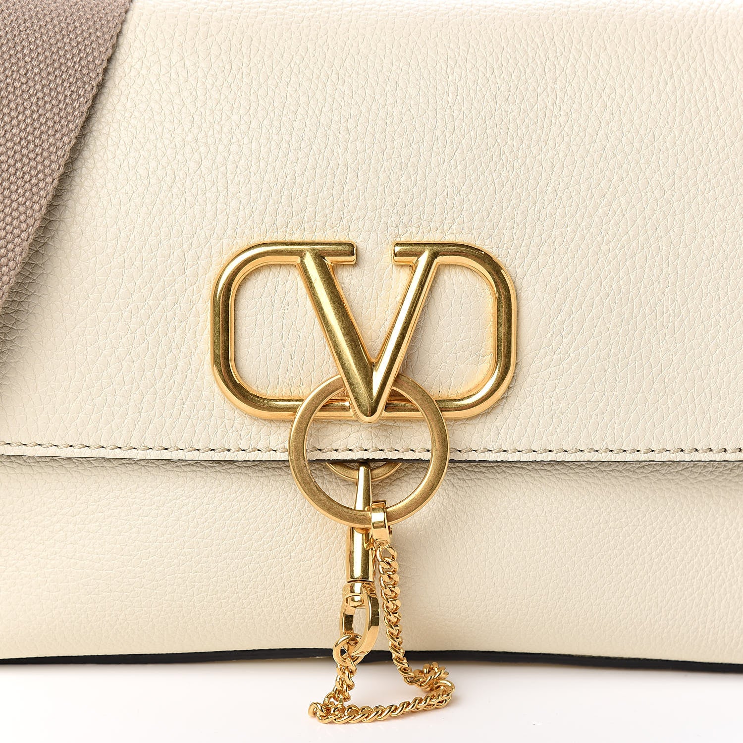 Valentino Garavani Pebbled Calfskin VRing Shoulder Bag Light Ivory 9 of 9