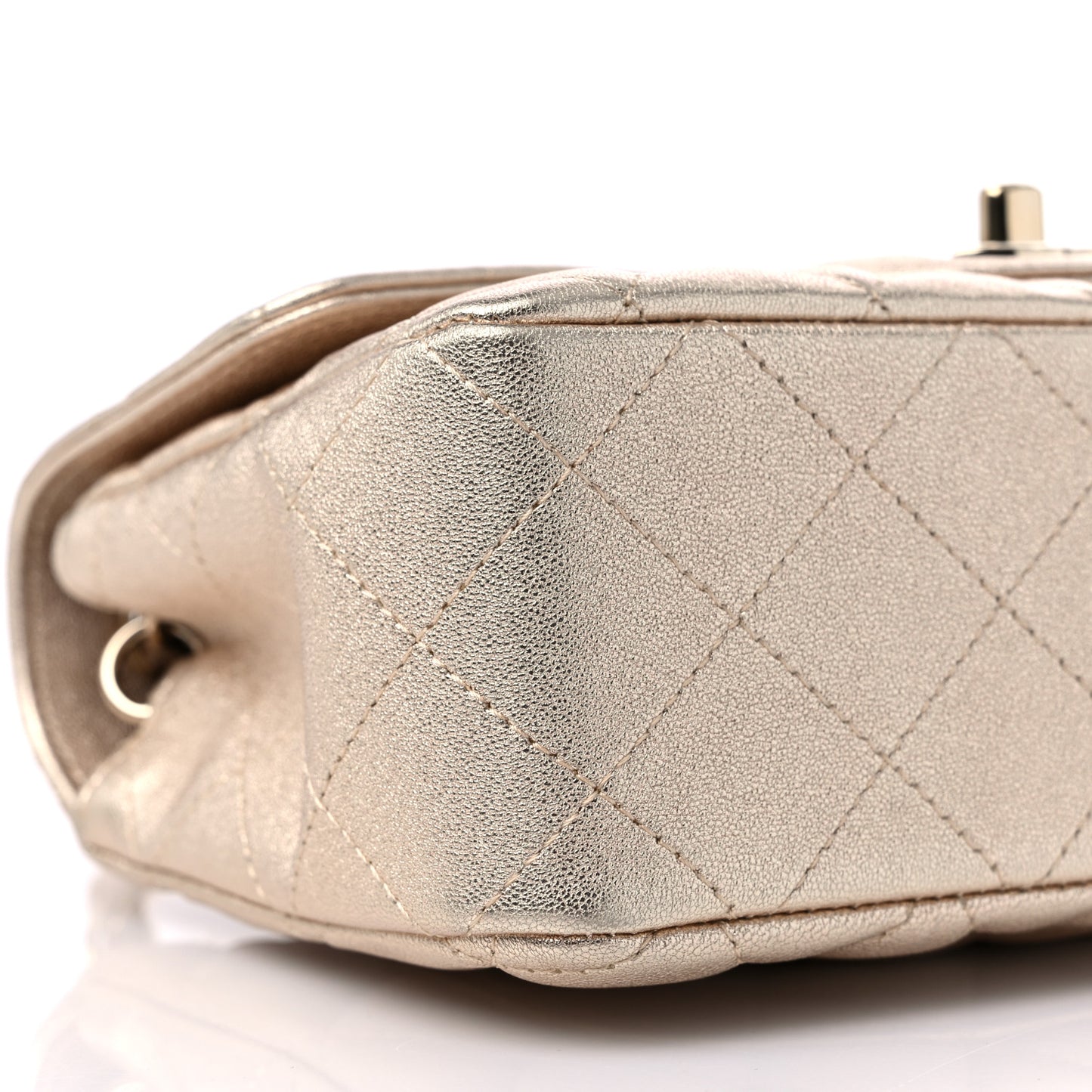 Metallic Lambskin Quilted Mini Rectangular Flap Gold