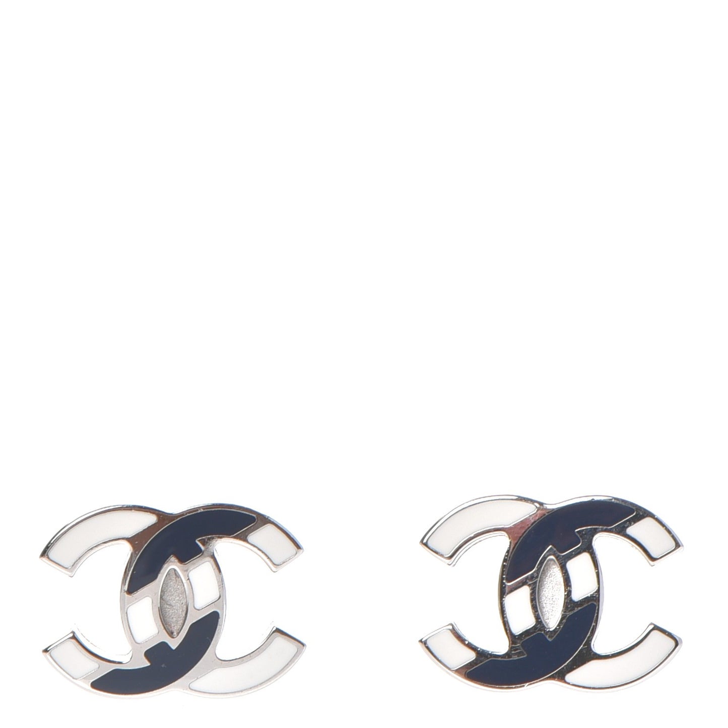 Enamel CC Earrings Navy White Silver