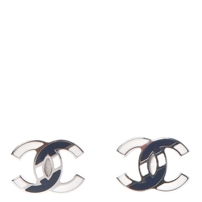 Chanel Enamel CC Earrings Navy White Silver 1 of 6