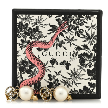 Gucci Metal Crystal Pearl Interlocking G Earrings Shiny Gold 5 of 5