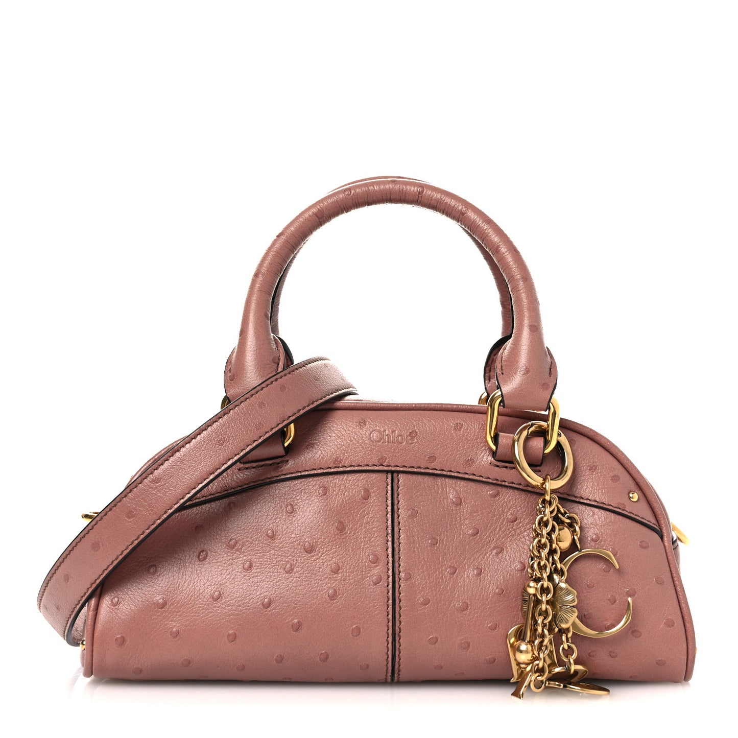 Buffalo Ostrich Effect Small Charms Bowling Bag Nougat
