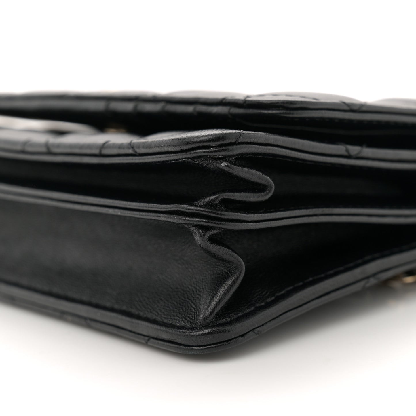 Lambskin Quilted Mini Camellia Bow Wallet On Chain WOC Black