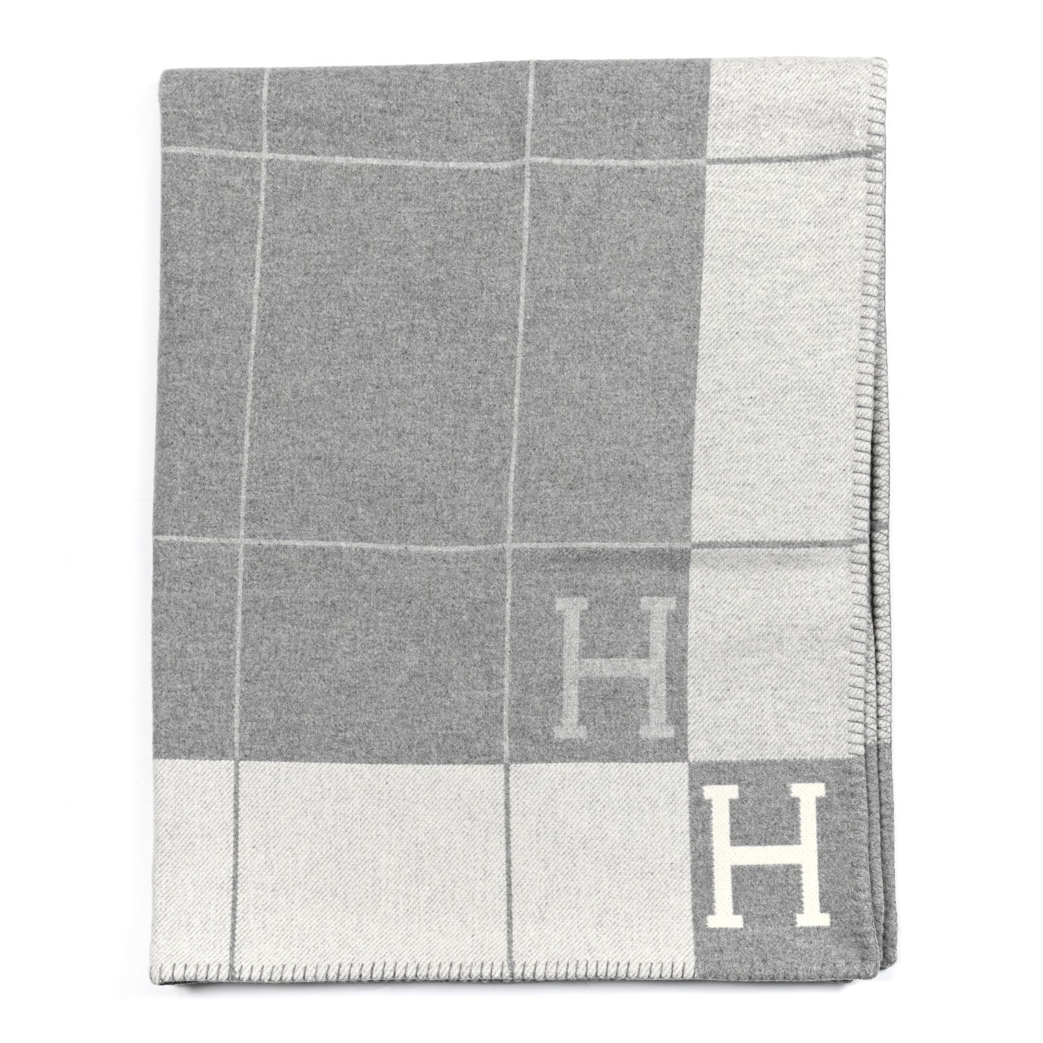 Hermes Wool Cashmere Avalon III Blanket Ecru Gris Clair 1 of 3