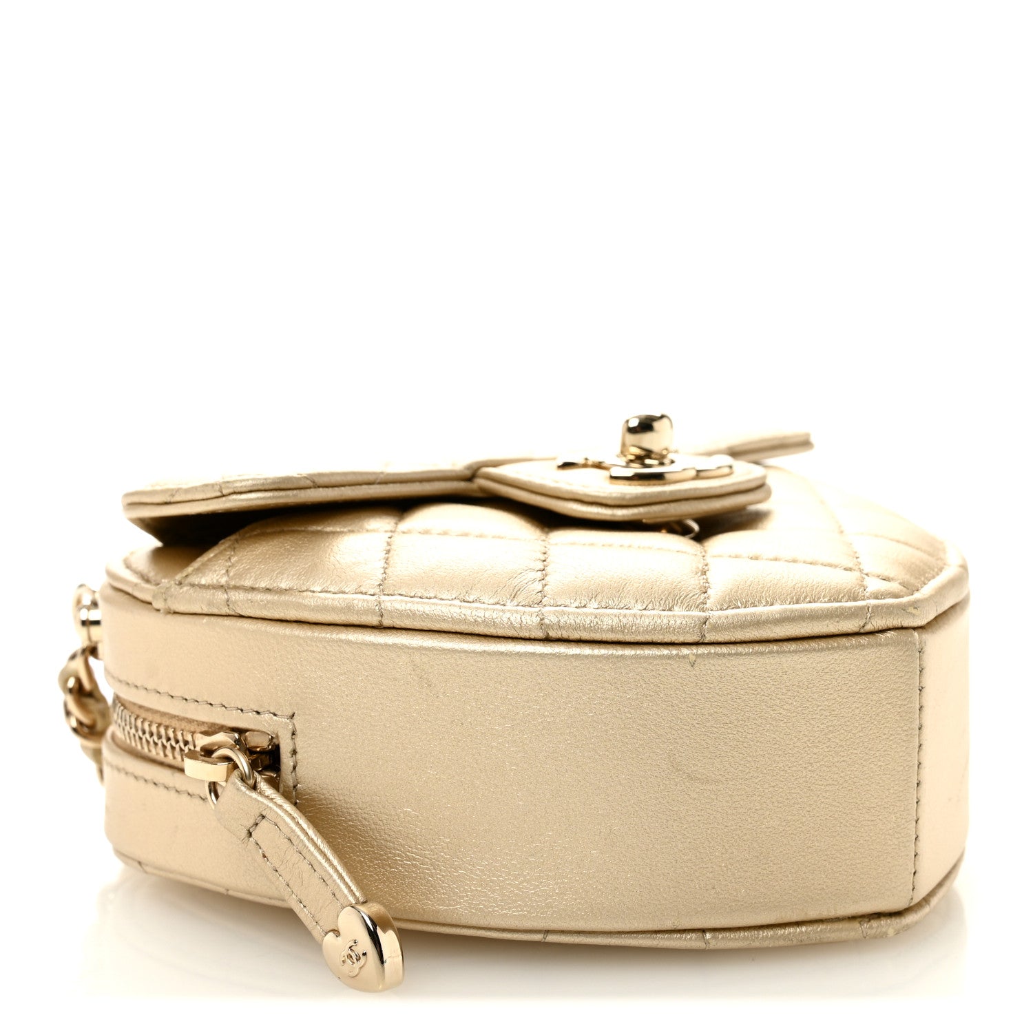 Chanel Metallic Lambskin Quilted CC In Love Heart Clutch With Chain Gold 4 of 11