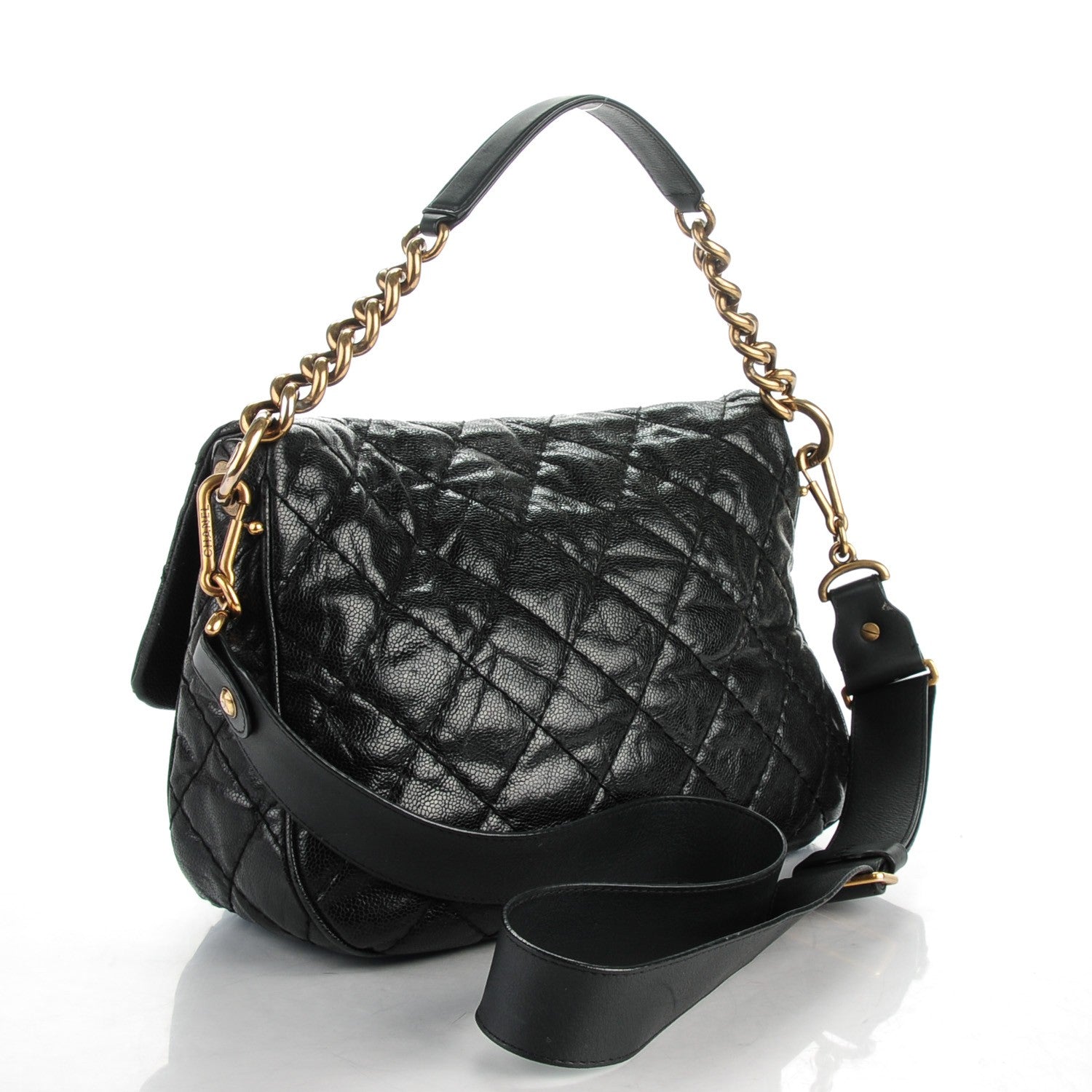 Chanel Crumpled Grained Calfskin Medium Coco Pleats Messenger Flap Black 3 of 9