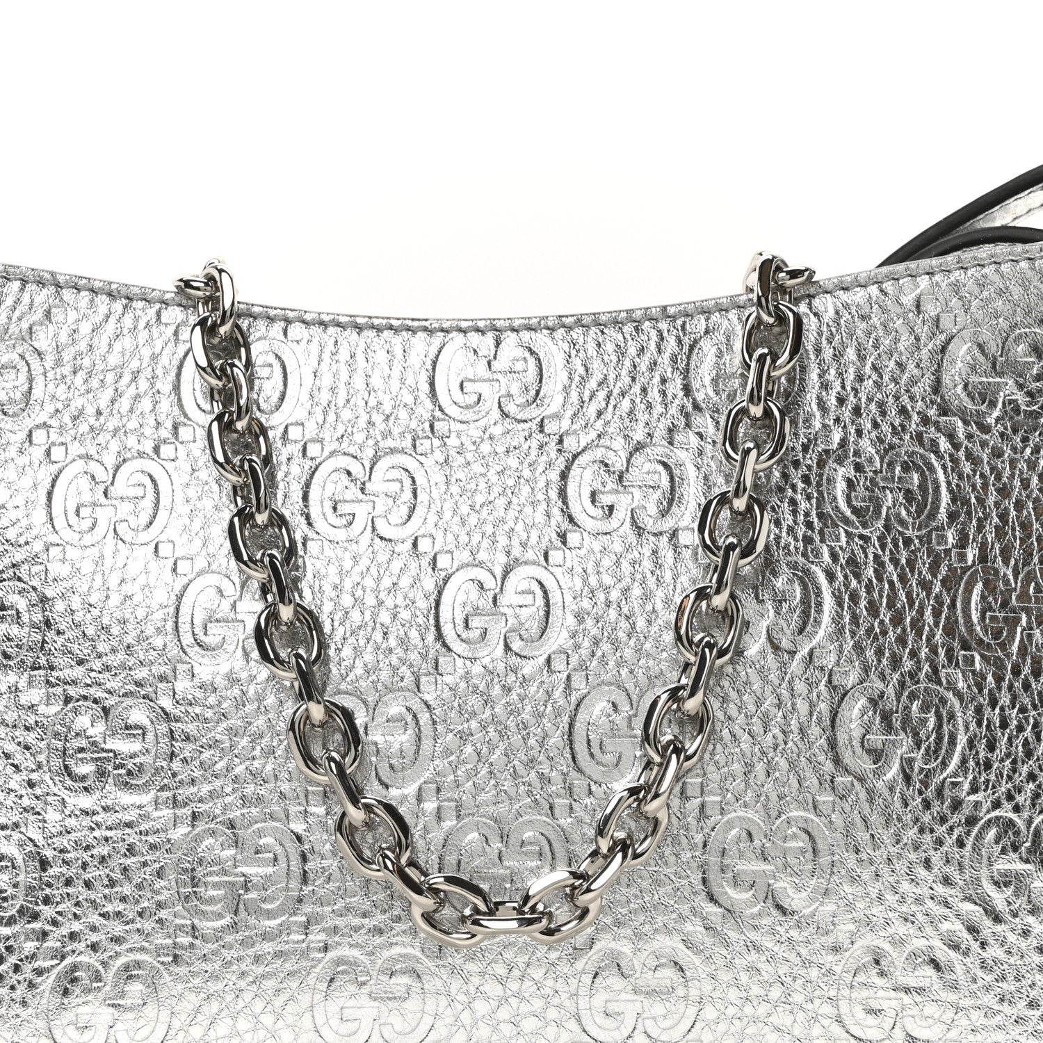 Gucci Metallic GG Grainy Calfskin Emblem Medium Shoulder Bag Silver 8 of 10