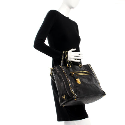 Prada Glace Calf Studded Tote Nero Black 3 of 10