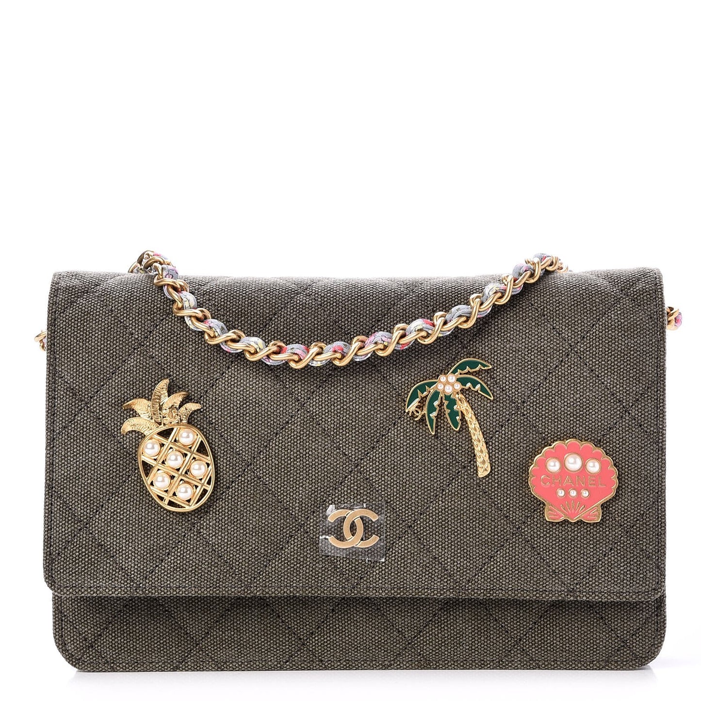 Canvas Quilted Coco Cuba Charms Wallet On Chain WOC Khaki