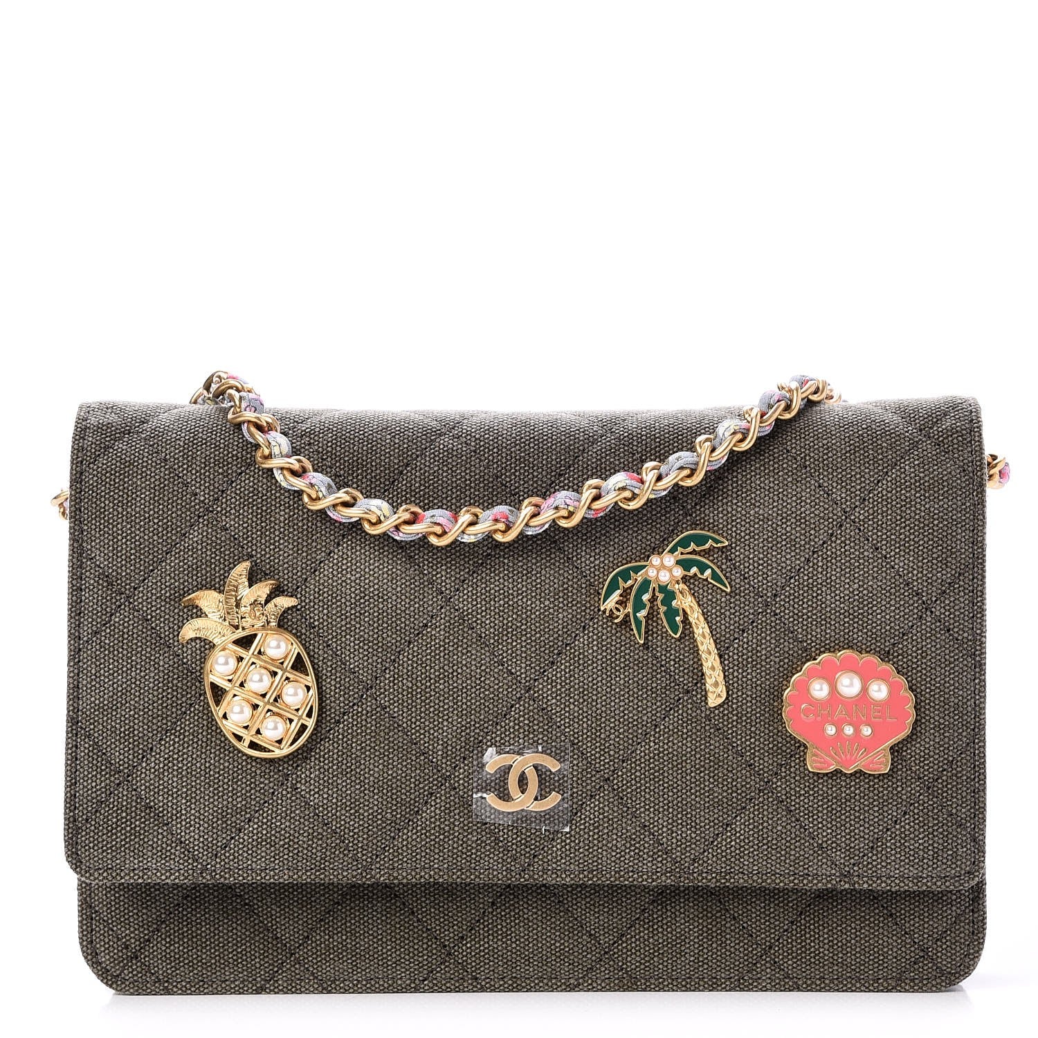 Chanel Canvas Quilted Coco Cuba Charms Wallet On Chain WOC Khaki 1 of 8