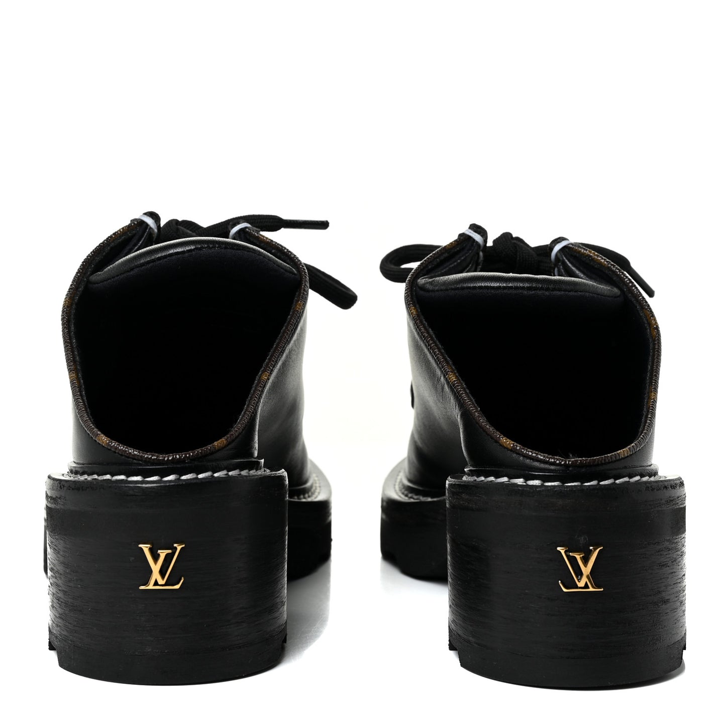Calfskin Monogram Beaubourg Open Back Platform Derby Shoes 36.5 Black