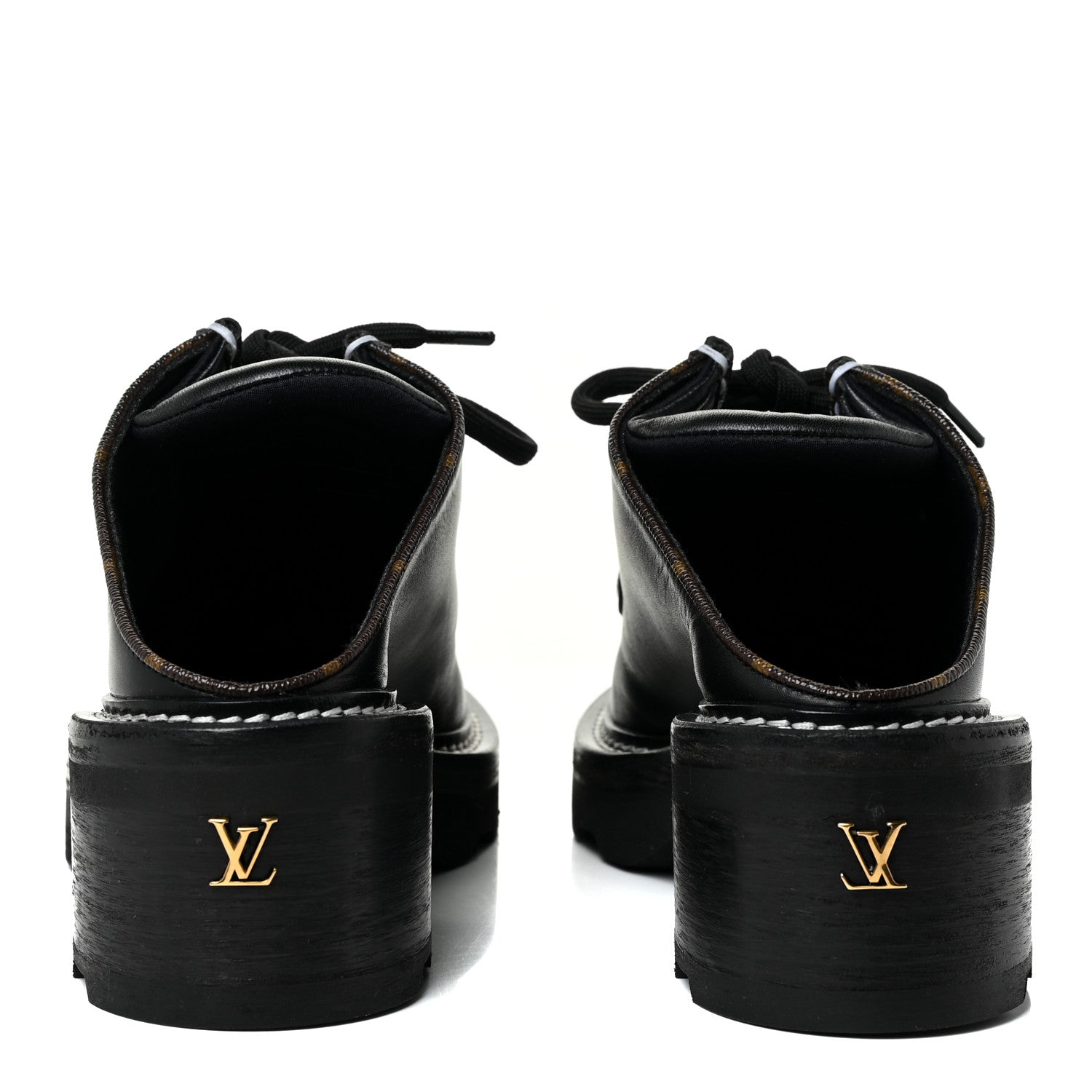 Louis Vuitton Calfskin Monogram Beaubourg Open Back Platform Derby Shoes 36.5 Black 4 of 9