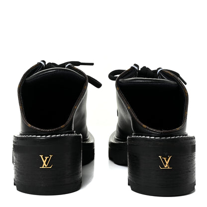 Louis Vuitton Calfskin Monogram Beaubourg Open Back Platform Derby Shoes 36.5 Black 4 of 9