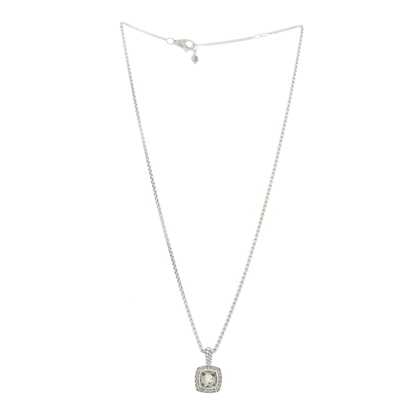 Sterling Silver Diamond Prasiolite 7mm Petite Albion Pendant Necklace