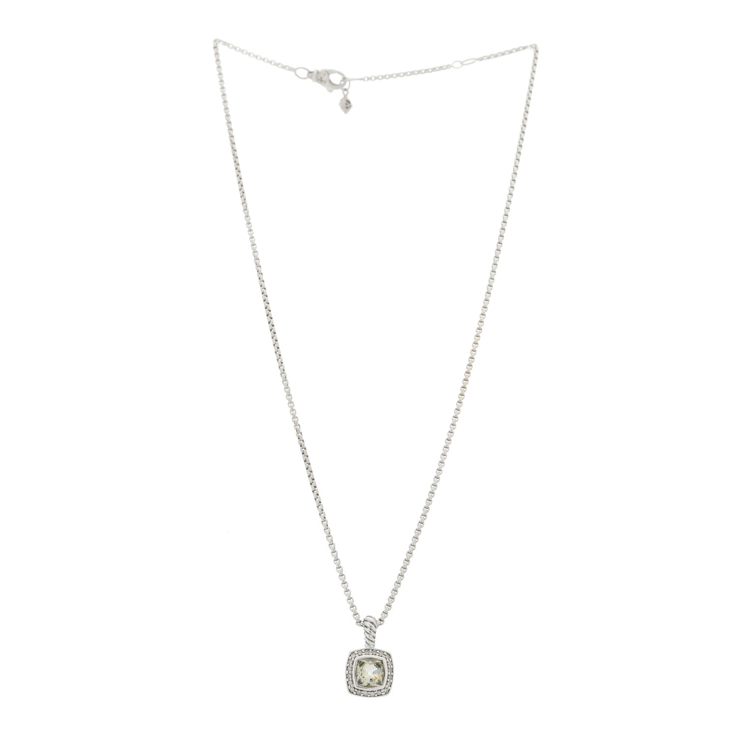 David Yurman Sterling Silver Diamond Prasiolite 7mm Petite Albion Pendant Necklace 3 of 5