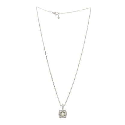 David Yurman Sterling Silver Diamond Prasiolite 7mm Petite Albion Pendant Necklace 3 of 5
