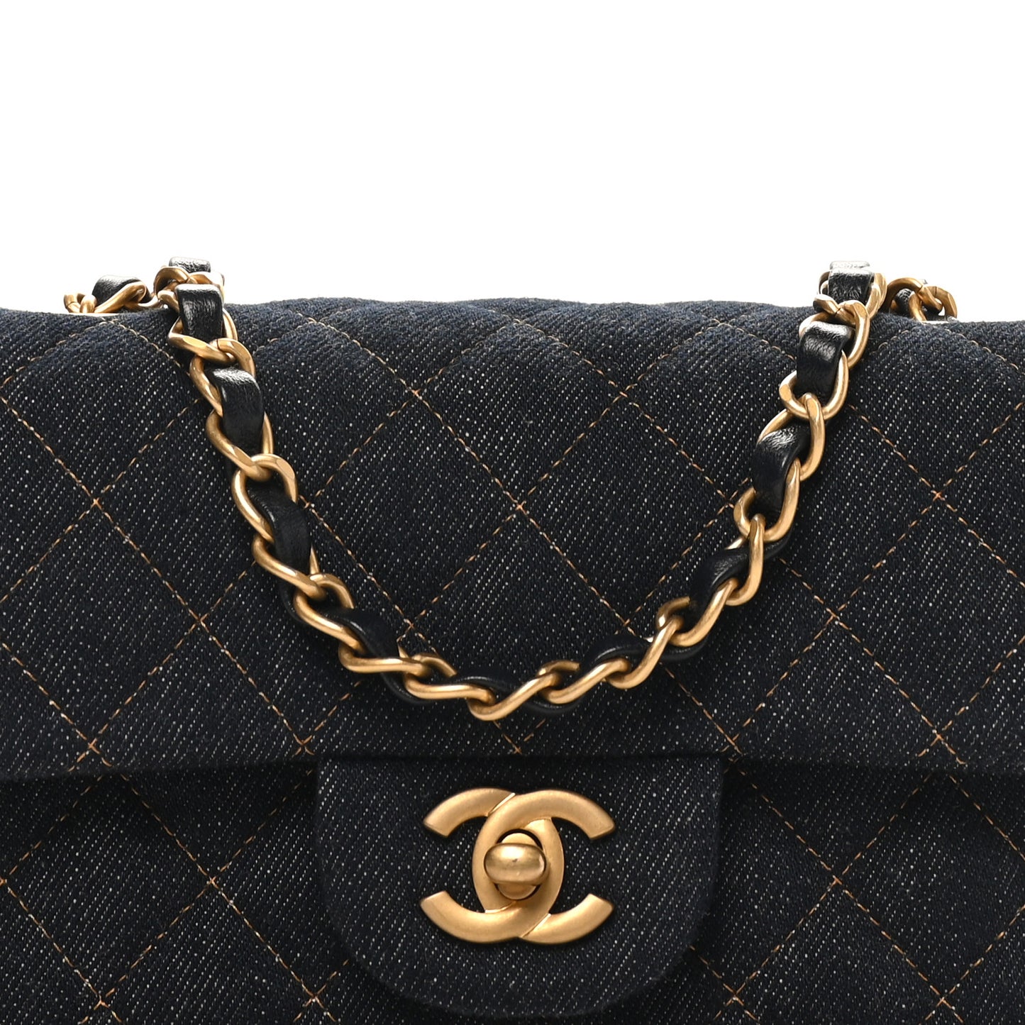 Denim Quilted Mini Rectangular Flap Dark Blue