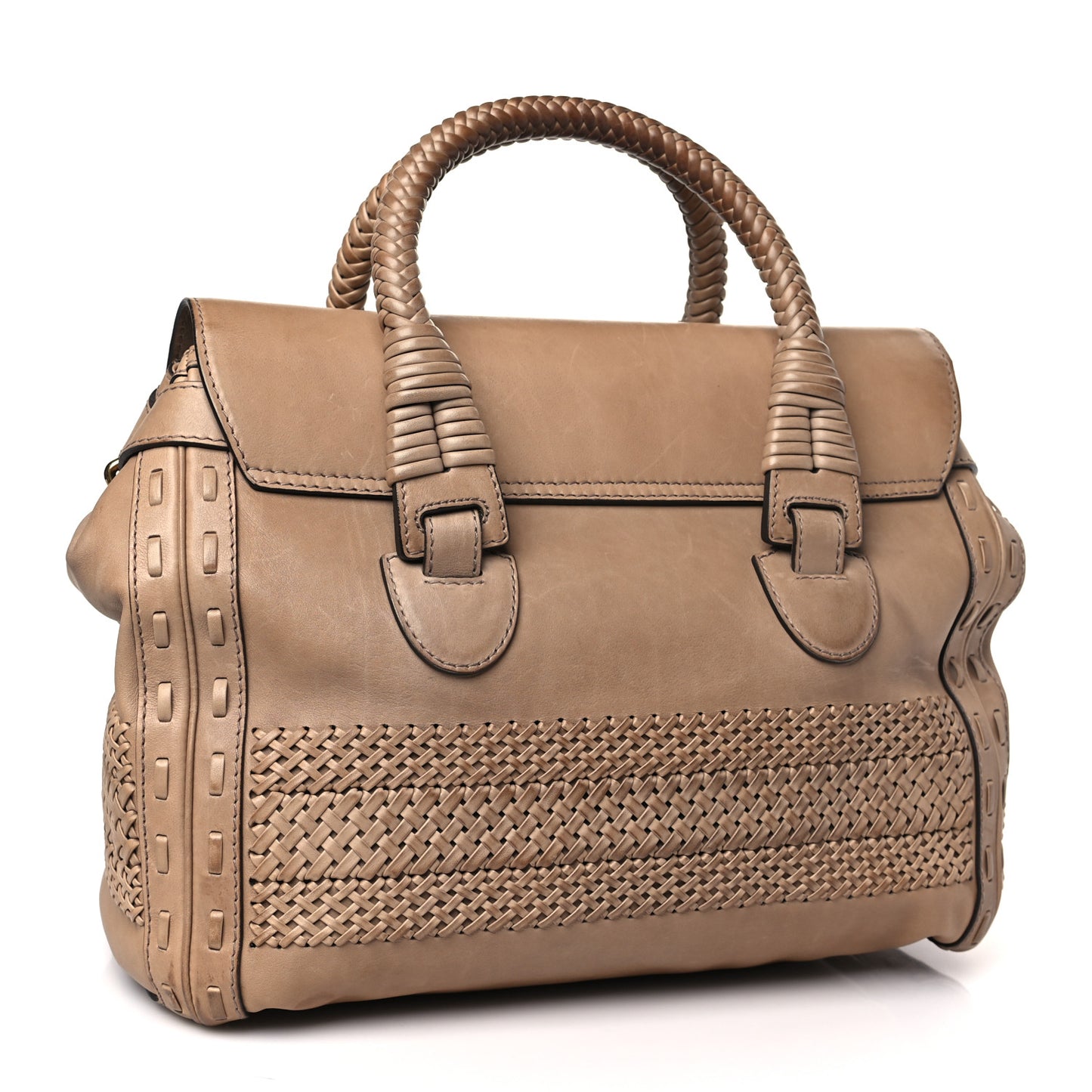 Calfskin Handmade Large Top Handle Bag Taupe
