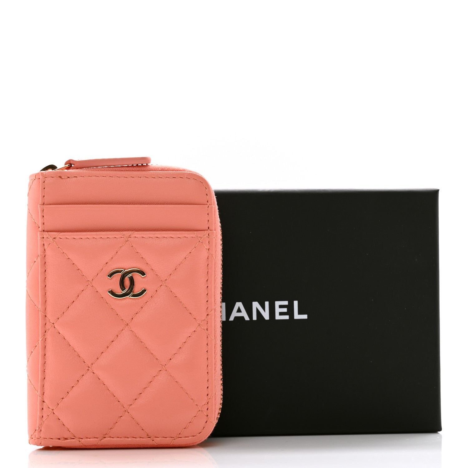 Chanel Lambskin Quilted Zip Card Holder Light Orange 10 of 10
