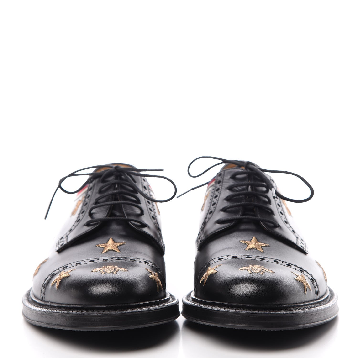 Gucci Calfskin Bee Star Embroidered Mens Captoe Derby Loafers 6 Black 2 of 10