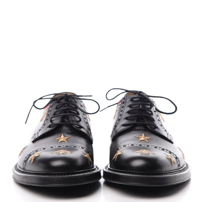 Gucci Calfskin Bee Star Embroidered Mens Captoe Derby Loafers 6 Black 2 of 10