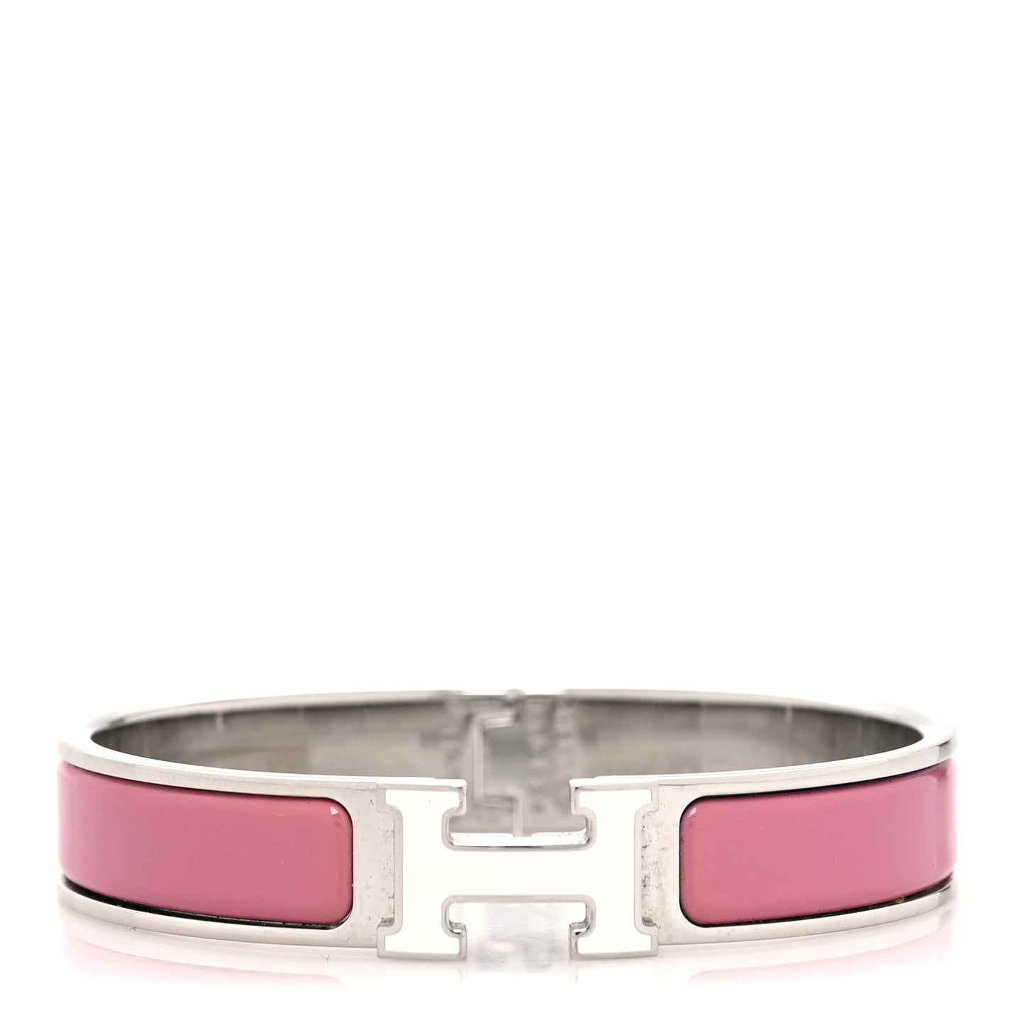 Enamel Narrow Clic Clac H Bracelet PM Rose Velours White