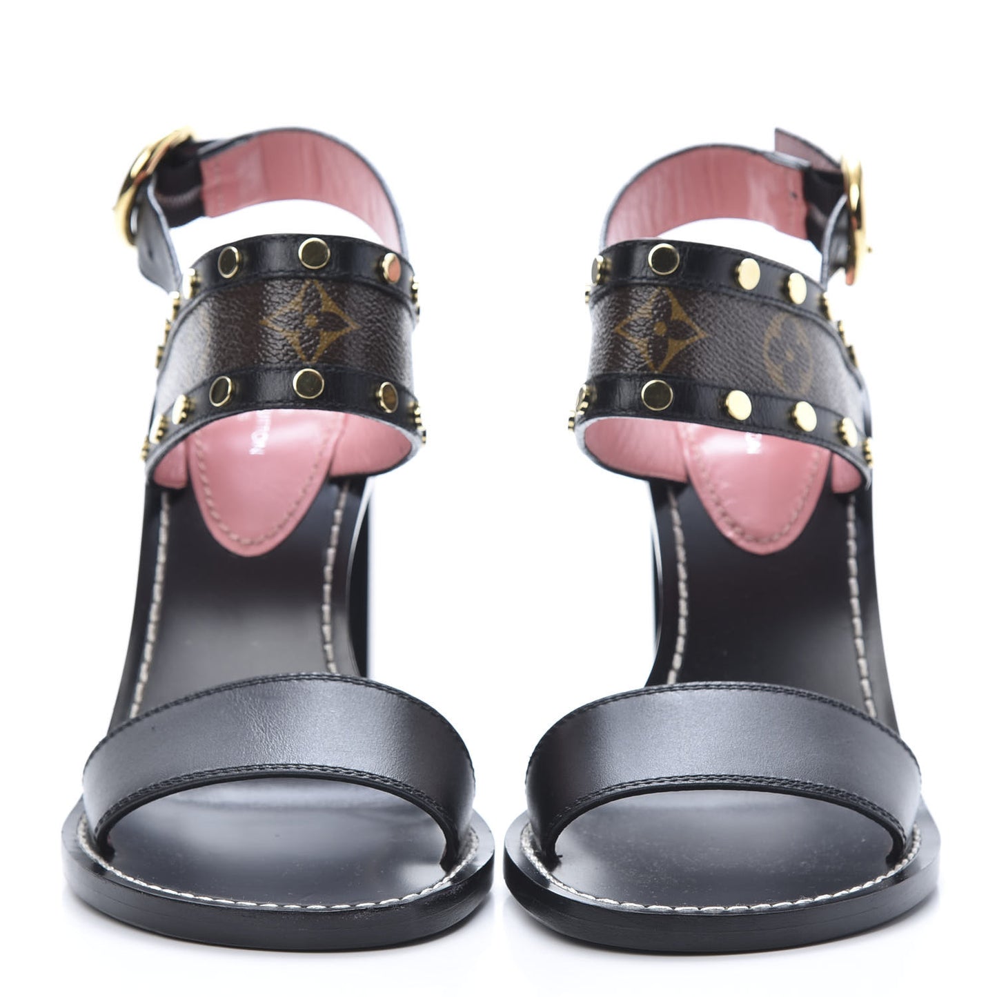 Calfskin Monogram Passenger Heeled Sandals 37.5 Black Rose