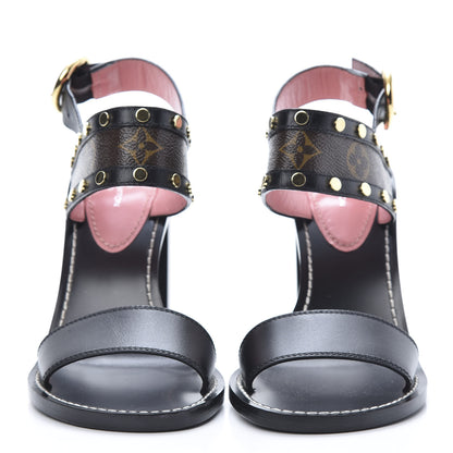 Louis Vuitton Calfskin Monogram Passenger Heeled Sandals 37.5 Black Rose 2 of 8