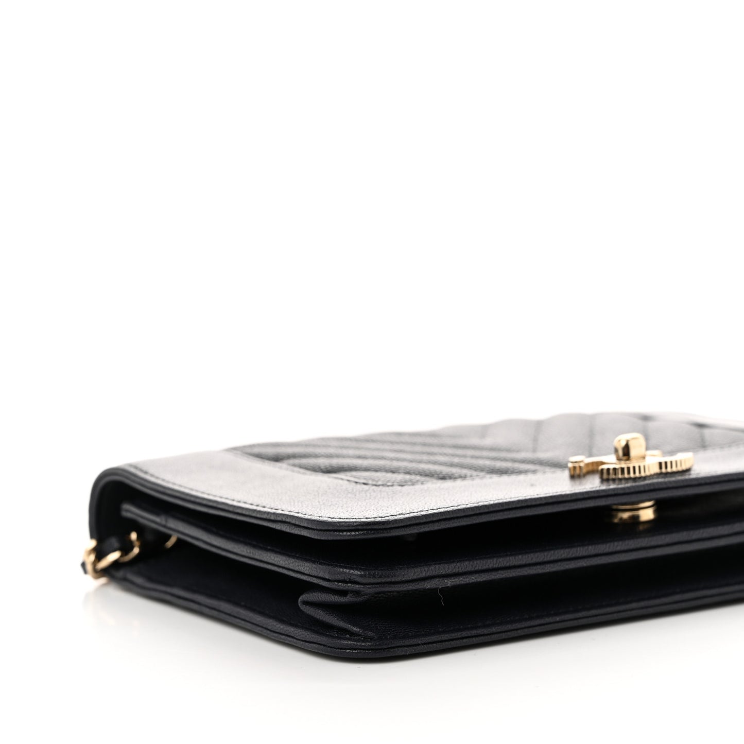 Caviar Chevron Quilted Vintage Mademoiselle Wallet On Chain WOC Navy Blue