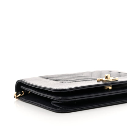Chanel Caviar Chevron Quilted Vintage Mademoiselle Wallet On Chain WOC Navy Blue 10 of 12