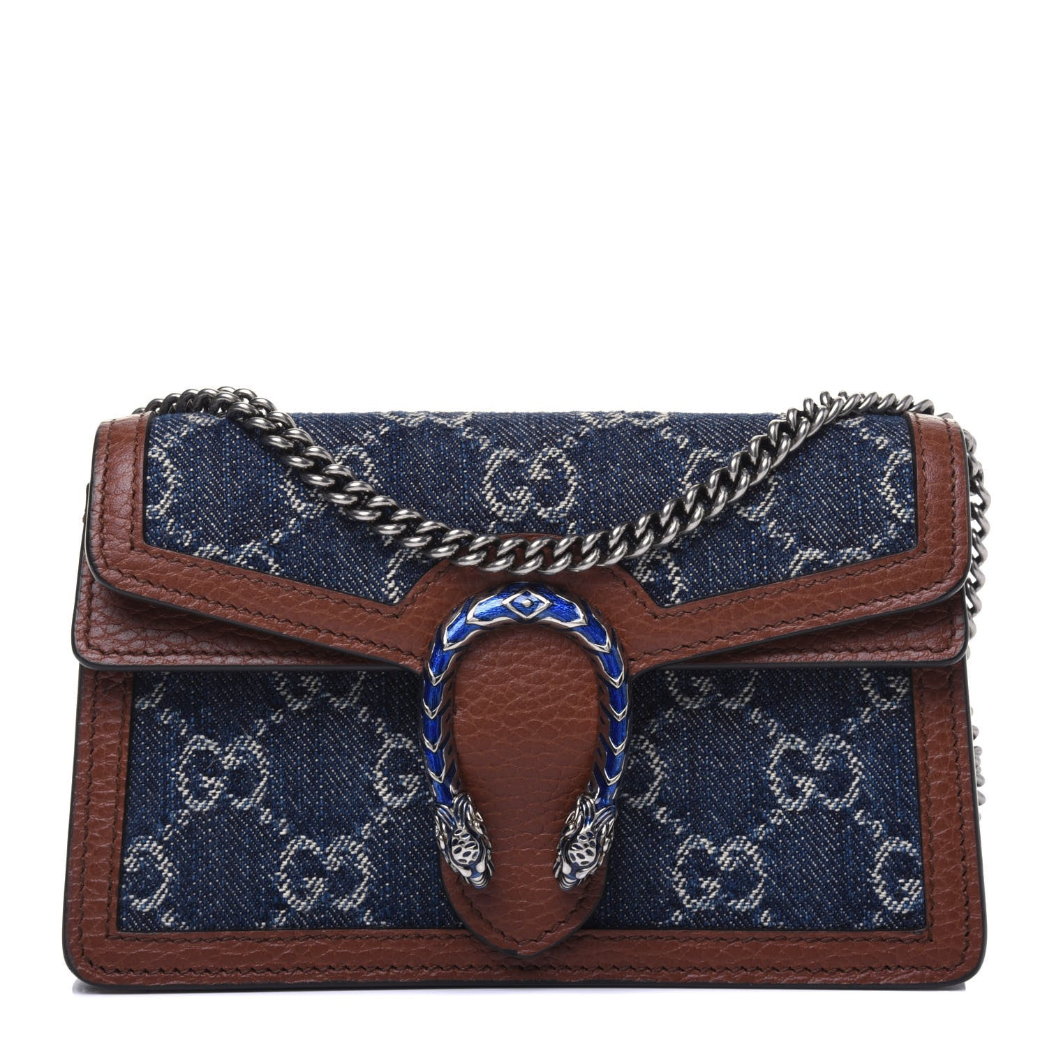 Gucci New Denim GG Monogram Dollar Calfskin Enamel Super Mini Dionysus Shoulder Bag Blue Tea Cuir Epilog Electric Blue 1 of 11