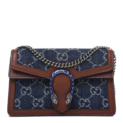 Gucci New Denim GG Monogram Dollar Calfskin Enamel Super Mini Dionysus Shoulder Bag Blue Tea Cuir Epilog Electric Blue 1 of 11
