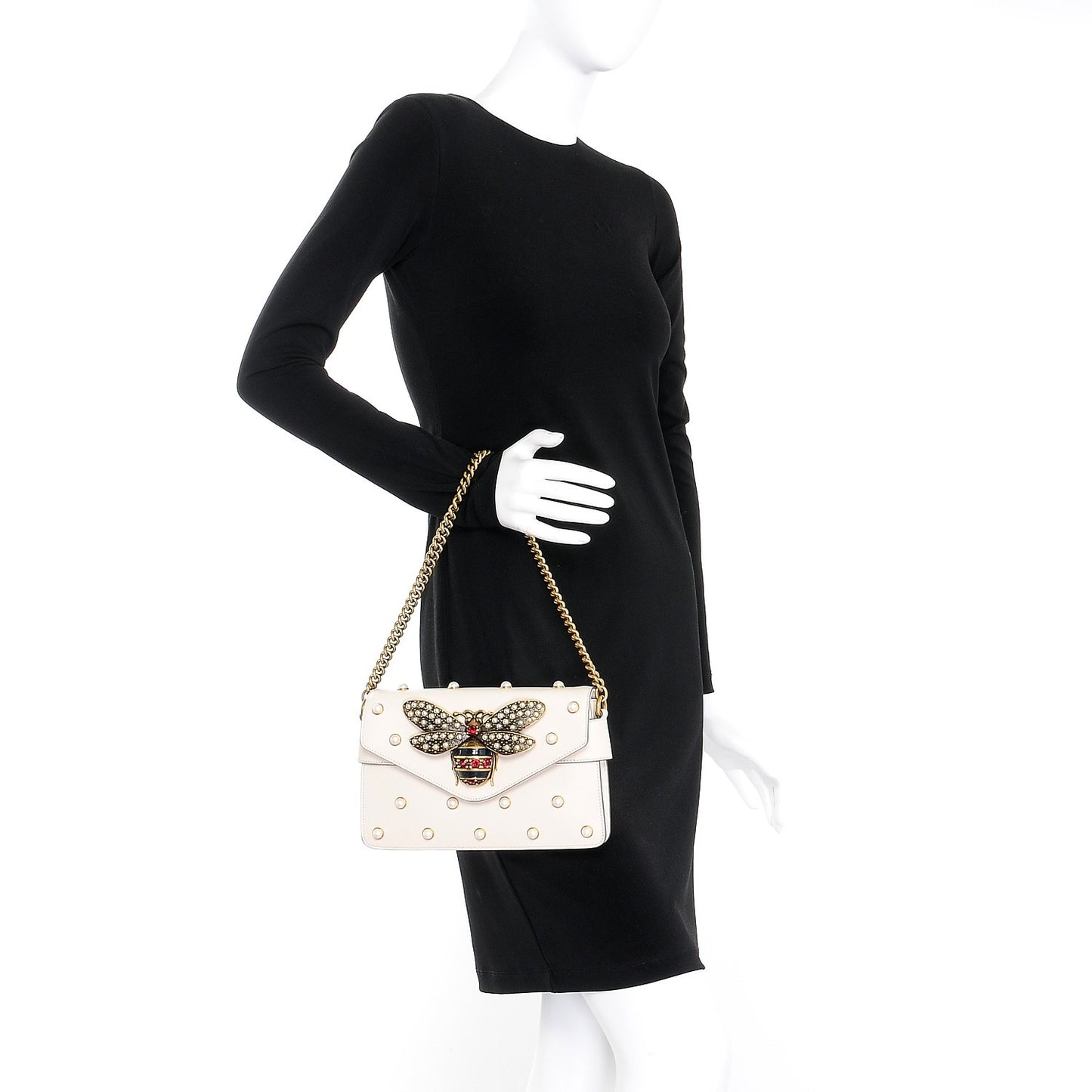 Nappa Pearl Studded Mini Queen Margaret Broadway Shoulder Bag Mystic White