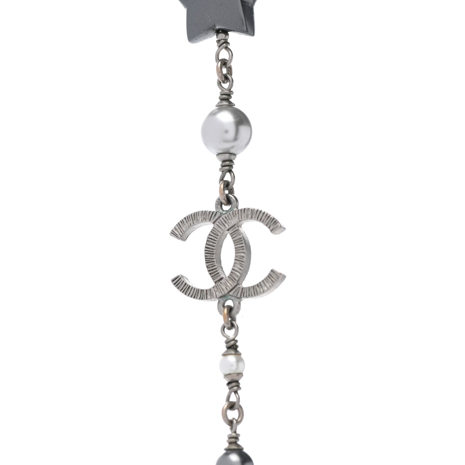 Chanel Pearl CC Star Long Necklace Silver 4 of 6