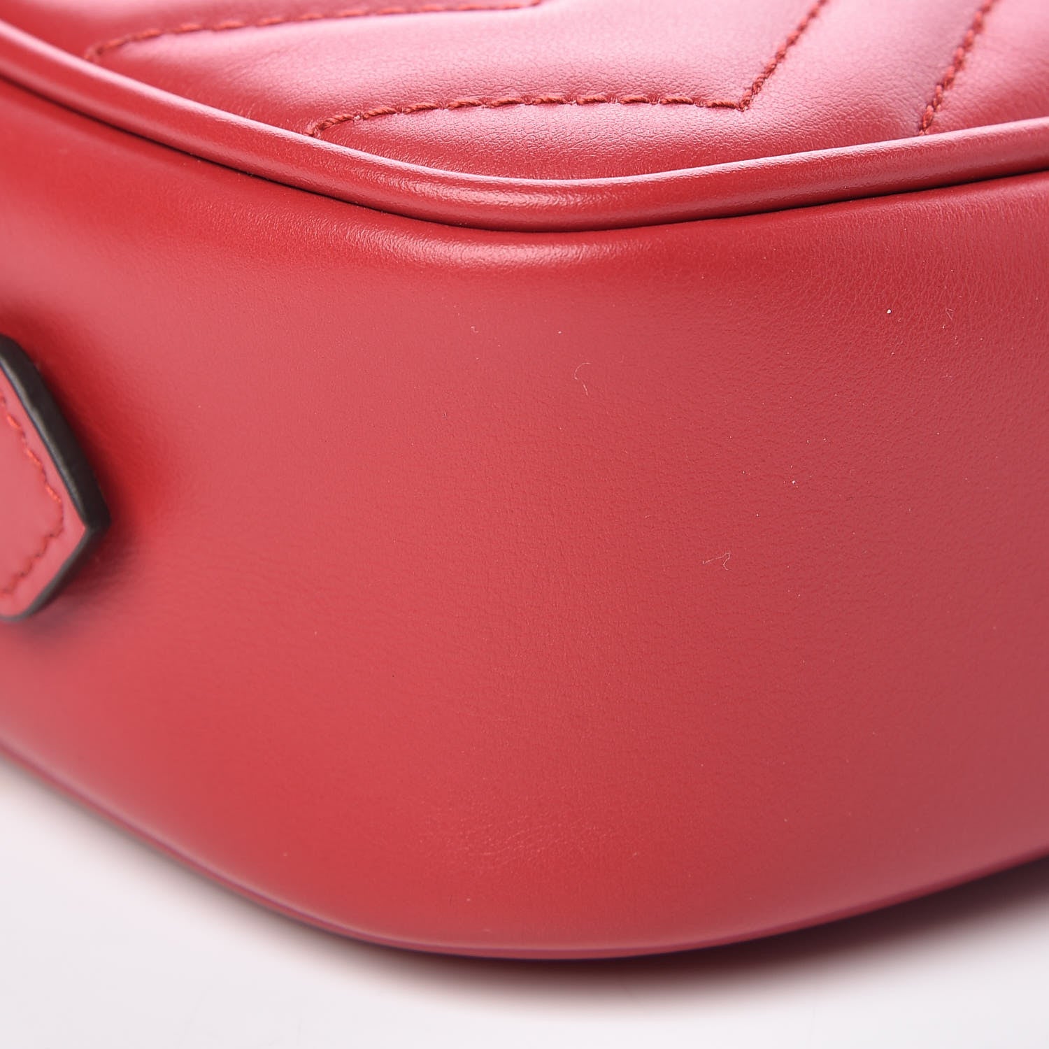Gucci Calfskin Matelasse Mini GG Marmont Chain Shoulder Bag Hibiscus Red 7 of 8