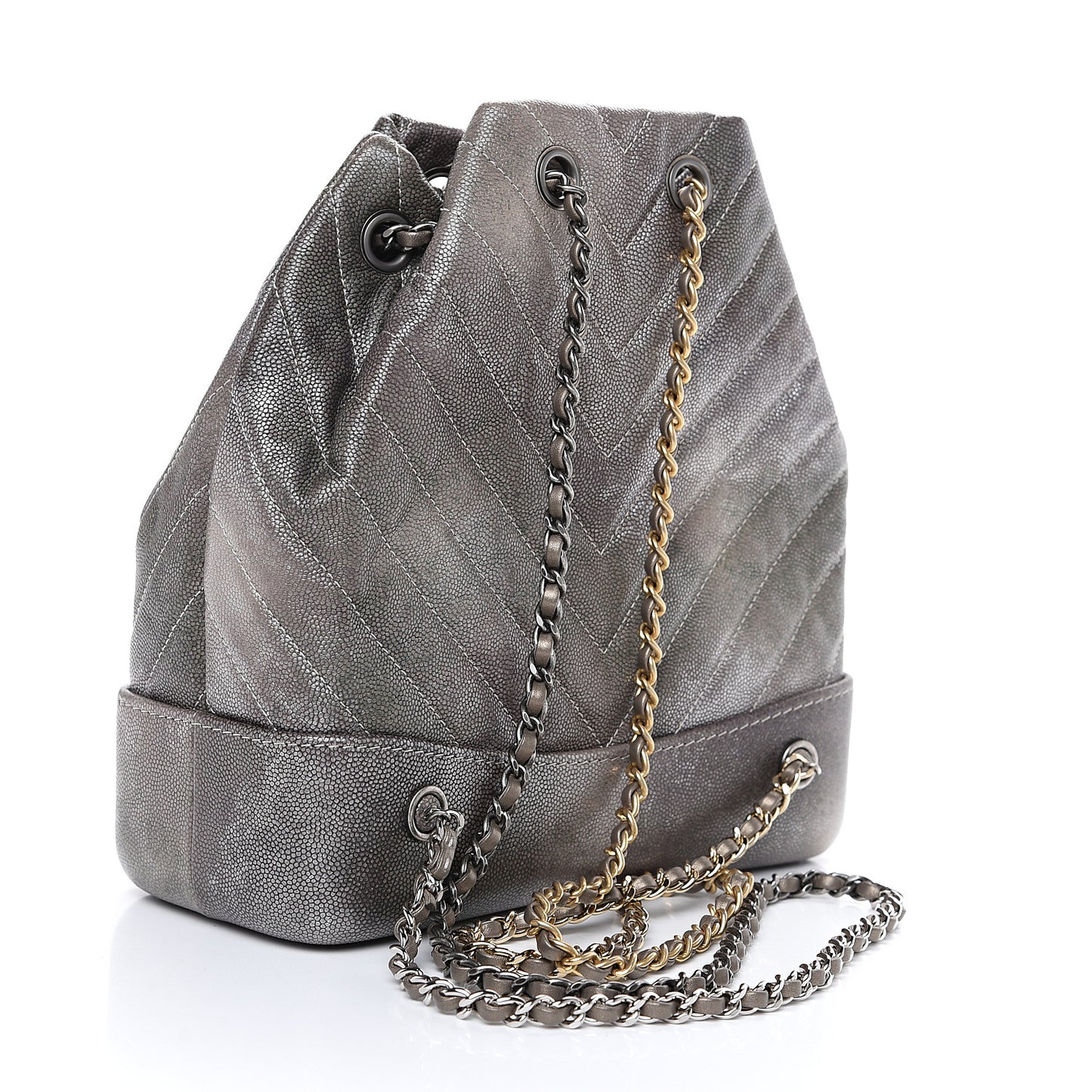 Metallic Grained Goatskin Chevron Quilted Gabrielle Backpack Silver