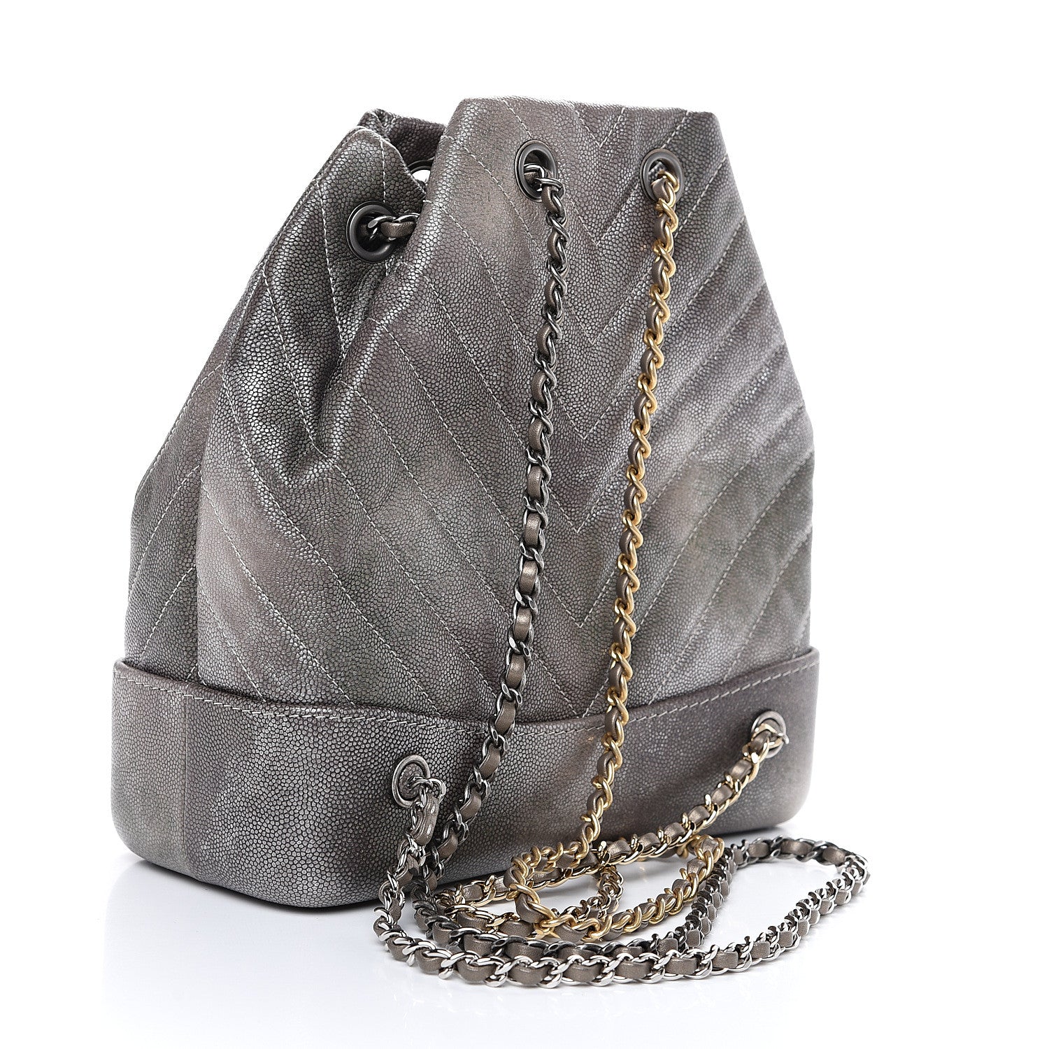 Chanel Metallic Grained Goatskin Chevron Quilted Gabrielle Backpack Silver 2 of 11