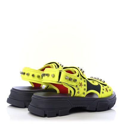 Gucci Technical Canvas Calfskin Studded Mens Aguru Sandals 10 Neon Yellow 4 of 8