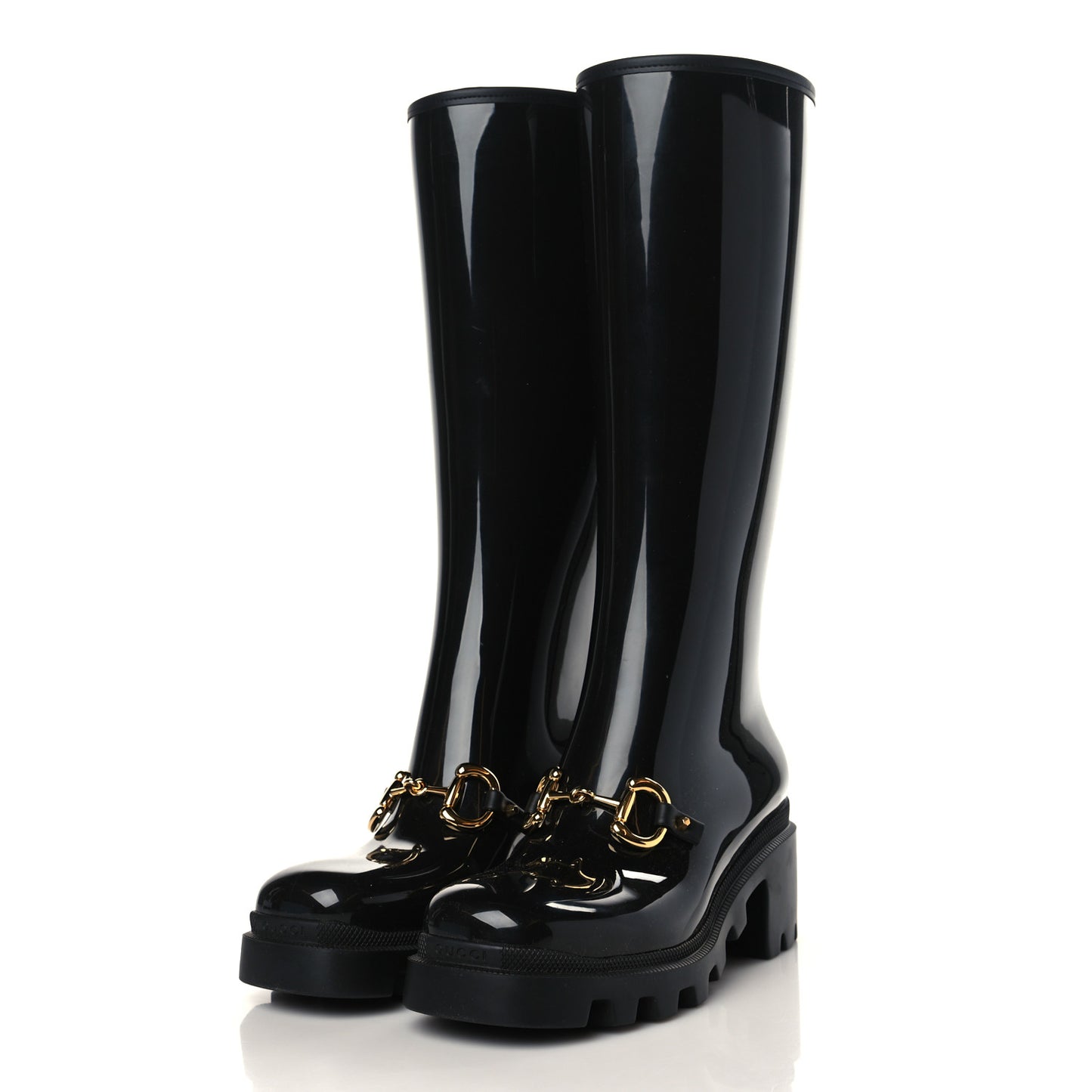 Rubber Horsebit Knee High Boots 38 Black