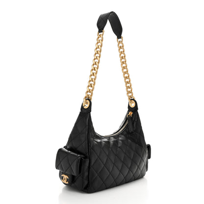 Chanel Shiny Lambskin Quilted Trendy Pockets Hobo Black 4 of 10