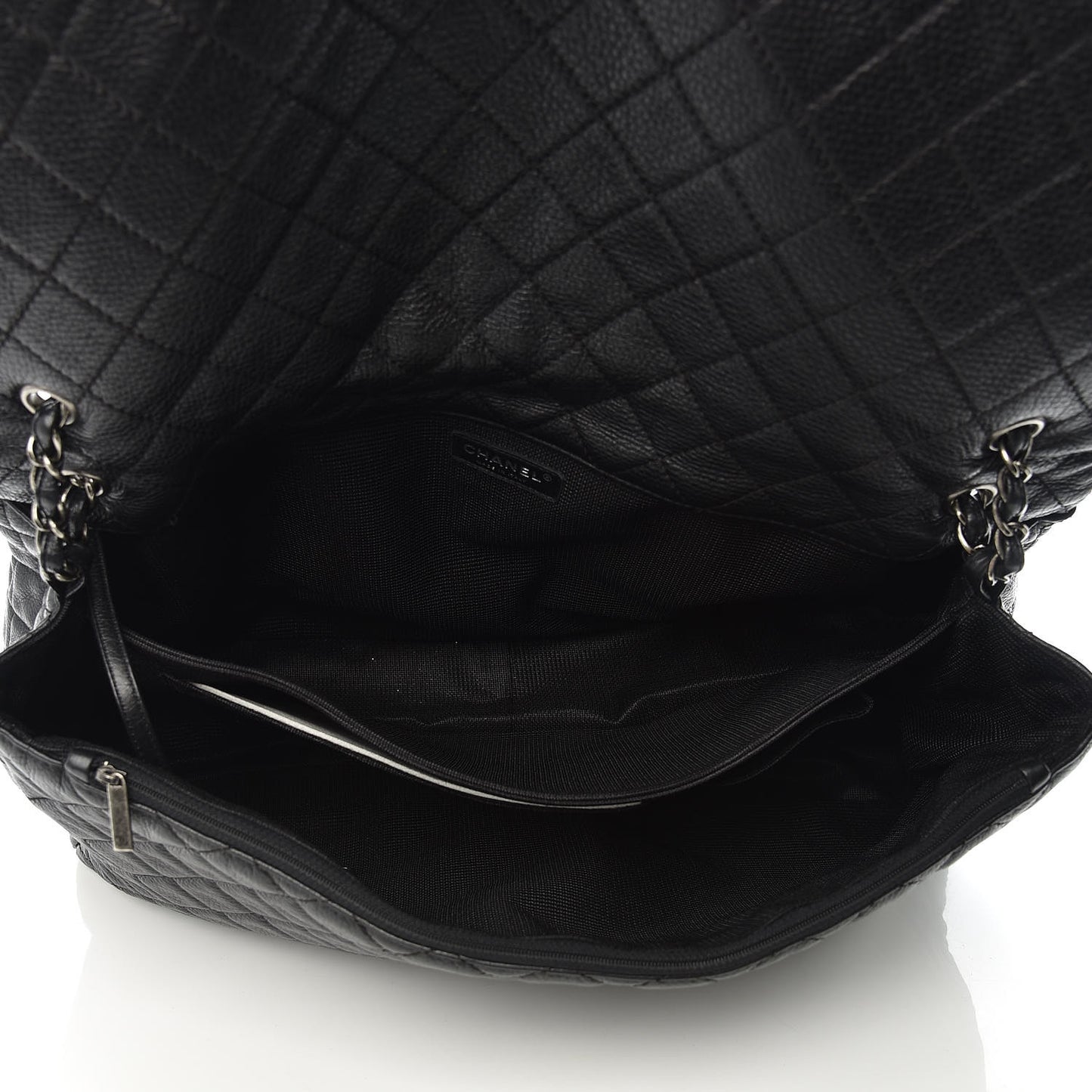 Calfskin Quilted XXL Travel Flap Bag Black
